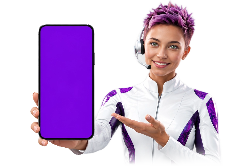 Donna presenta un teléfono con la demostración de Aumenta2 AI